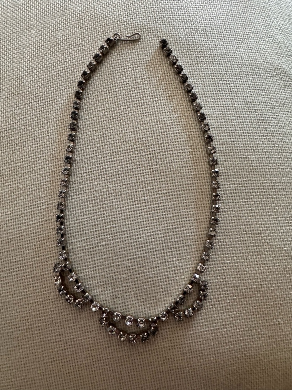 Vintage festoon-style necklace, possibly by smokey gray and clear rhinestones
